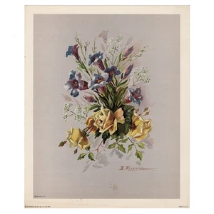 Botanical Art Print Yellow Roses by B Riasni Vintage 1961 Donald Art Co No. 3445 - Picture 1 of 10