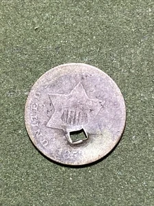 1853 Three Cent Silver Trime 3c Old Type Coin Smallest Us Coin Made Holed - Picture 1 of 2