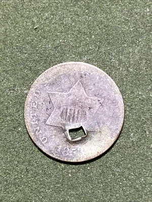 1853 Three Cent Silver Trime 3c Old Type Coin Smallest Us Coin Made Holed - Image 1 of 2