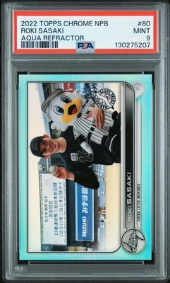 2022 Topps NPB Roki Sasaki Aqua Refractor /199 Los Angeles Dodgers PSA 9 Mint - Image 1 of 2