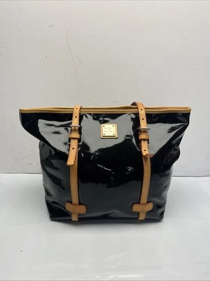 Bolso de mano grande de charol negro marrón topo Dooney Bourke Foto 1 de 4