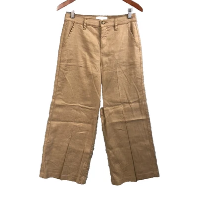 Pantalones Level 99 de lino pierna ancha para mujer 26 2 Sandlcastle beige tiro alto terroso Foto 1 de 4