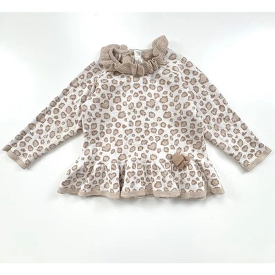 Mayoral Cheetah Print Long Sleeve Sweater Baby Girl Size 12 Months Ruffle Bow - Image 1 of 4