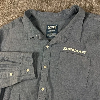 StarCraft 2 Shirt Mens XL Blue Denim Button Up Blizzard Video Game - Image 1 of 4