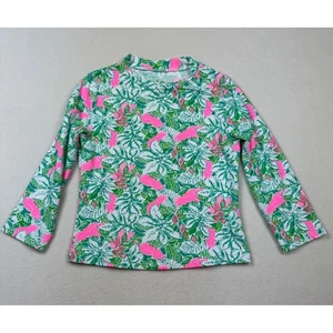 Lilly Pulitzer Girls Rash Guard Top Size 10 Long Sleeve Pink Green Parrots NWOT - Picture 1 of 4