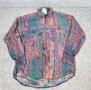 Vintage 80s 90s Goouch Sz M Retro Abstract Art Print Rayon Shirt Splatter Paint - Picture 1 of 9