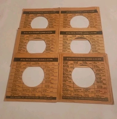 45 RPM 7" RECORD SLEEVES CO. SLEEVE 6 PACK SEE PHOTOS Decca Records (SLV304) - Image 1 of 2