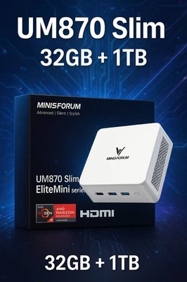 MINISFORUM UM870 Slim 32GB RAM + 1TB SSD Mini PC, AMD Ryzen 7 8745H - Image 1 of 4