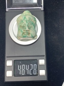 Vintage Chinese Green Mottle Jade Buddha Head  - Picture 1 of 9
