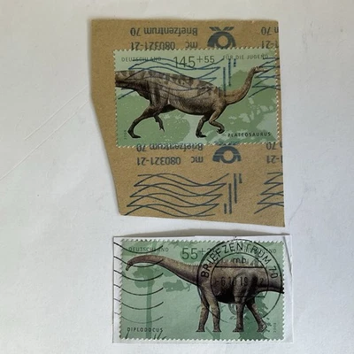 2 Germany stamps~2008~Semipostal~Dinosaurs~B1007b Diplodocus~B1007d~Plateosaurus - Image 1 of 3