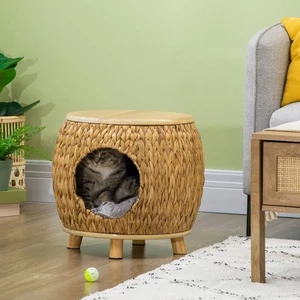 Katzenbett aus Wasserhyazinthengras mit waschbarem Kissen,44cm x 43cm x 42cm - Bild 1 von 8