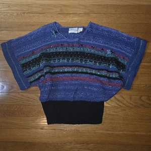 Vintage 90er Pullover Handstrick Cropped Pulli Lebendig 80s Retro Gestreift M - Bild 1 von 9