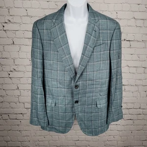 Emporio Armani G Line Blue Check 2 Button Notch Vented Blazer Sport Coat Size 41 - Picture 1 of 13