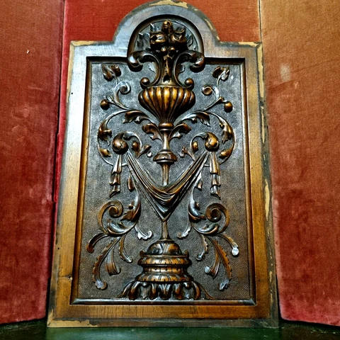 Scroll leaf fruit wood carving panel 22" - Antique French architectural salvage Cover