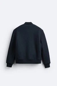 New Zara Boucle Textured Bomber Button Jacket S 3286/506 Navy coat overshirt - Picture 1 of 8