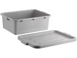 20" x 15" x 7" Plastic Bus Gray Polypropylene Dish Restaurant Tub with Lid Set 6 - Picture 1 of 1