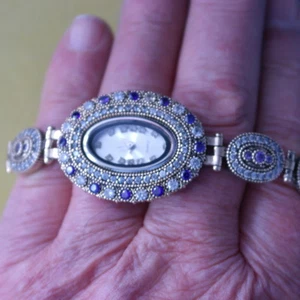BEAUTIFUL AMETHYST AND TOPAZ 925 SILVER & BRONZE WRISTWATCH 7"1\2 INCHES LONGX - Picture 1 of 12