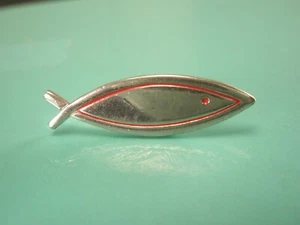 Ichthys Red Eye Jesus Fish Vintage Tie Tack Lapel Pin ichthus worship t88 - Picture 1 of 5