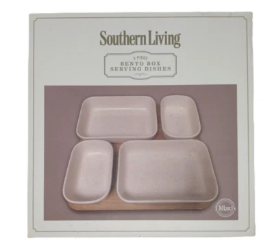 Southern Living Dillards Bento Box Stoneware Serving Dishes and Acacia Wood Base - Image 1 of 4
