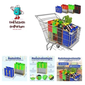 Reusable Grocery Bags 4 Pack Heavy Duty Reusable Shopping Bags. Stay Open Fol... - Picture 1 of 8