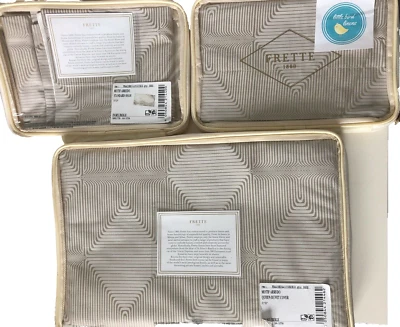 3 pc FRETTE MOTIF ARREDO QUEEN DUVET & 2 Standard Shams Ivory/Beige 550 TC New - Image 1 of 4