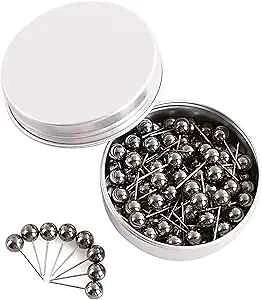  100PCS 1/4 Inch Small Round Head Map Tacks Pins for Home Office Black Silver - Image 1 of 4