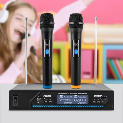 Funkmikrofon Wireless Microphone Mikrofon Set 2 Kanal UHF Hand Mikrofon LED DHL - Bild 1 von 4