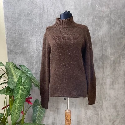 Guess Mock neck spell out Logo Sweater women’s S Brown long sleeve 80’s style - Image 1 of 4