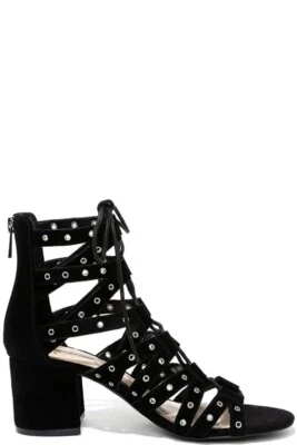 Jessica Simpson Haize Black Suede Grommet Covered Block Heel Size 7.5 - Image 1 of 4