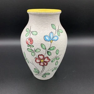 Vintage MCM handbemalt italienische Studio Kunst Keramik Olpe Blumenvase 16,5 cm - Bild 1 von 9