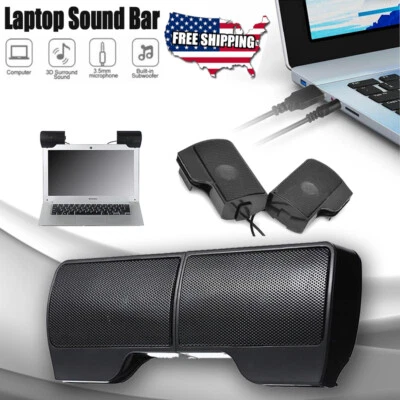 Portable Clip-On Computer Speakers Stereo USB Power Sound Bar Desktop Laptop PC - Image 1 of 4