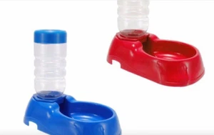 Automatic Pet Dog Cat Rabbit Food and Water Dispenser Dish Bowl Feeder Red Blue - Picture 1 of 3