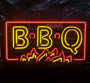 BBQ Flames Bar 24"x20" Neon Sign Light Lamp Workshop Garage Cave Collection - Picture 1 of 1