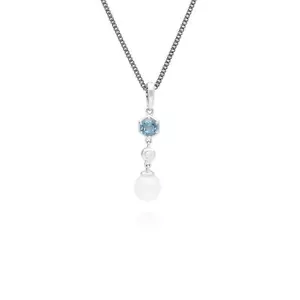 Moderno Perla & Topazio Goccia Ciondolo IN 925 Argento Sterling - Foto 1 di 1