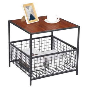 20Inch Square End Table Side Table with Storage Basket Easy Assembly Metal Frame - Picture 1 of 22