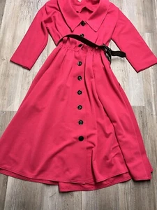 Vintage Leslie Fay Belted Button Front Dress Hot Pink Office Blouson 80s 90s 8P - Picture 1 of 10