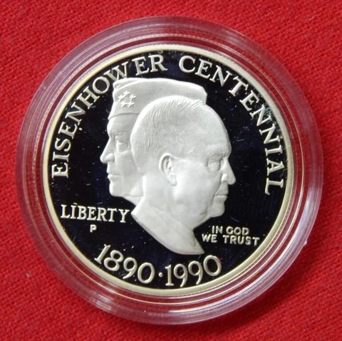 1990 Eisenhower Centennial Proof Silver Dollar $1 ~ Free USA Shipping Cover