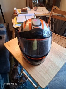Youth Racing Motorcycle Helmet - Used Silver, Orange, Black - Picture 1 of 3