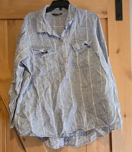 Ellen Tracy Linen Tunic Top Striped Long Sleeve Button Up Shirt 2X Roll Tab - Picture 1 of 13
