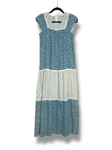 Vintage 60s boho summer tiered floral lace babydoll maxi dress Nani Honolulu XS - Picture 1 of 21