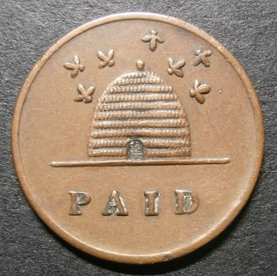 Farthing token - Swansea 1832 / Beehive "PAID" - Wales anonymous BUF W.7618 - Image 1 of 2