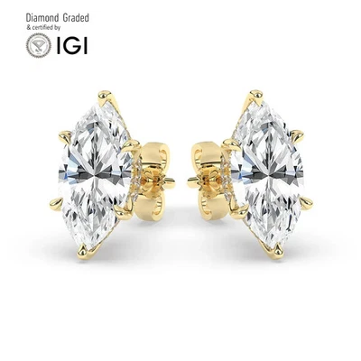 Marquise Solitaire Labgrown Diamond Studs Earrings 18k Yellow Gold 2.15Ct D Vvs2 - Image 1 of 4