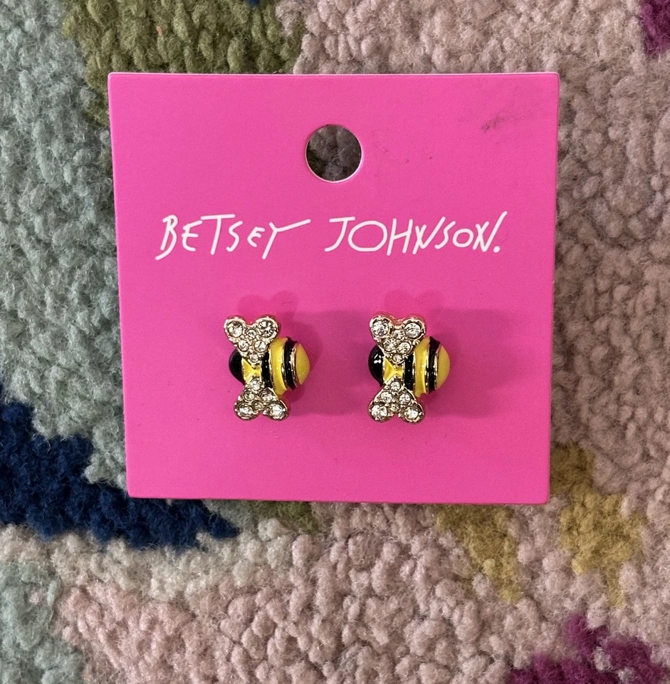 Betsey Johnson Bumble Bee Studs Earrings Goldtone Js416