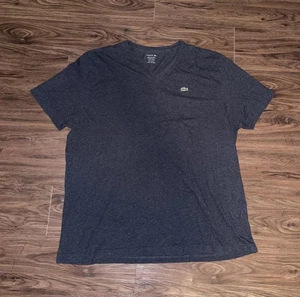 Lacoste Shirt Mens 4XL Gray V-Neck Regular Fit Pima Cotton Short Sleeve Croc - Picture 1 of 4
