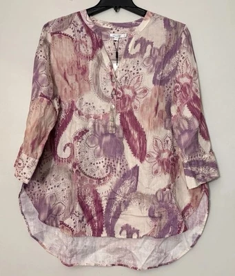 Túnica Chico's Floral Paisley Sin Hierro Lino Manga 3/4 Talla 3 XL Boho Chic Informal Foto 1 de 4