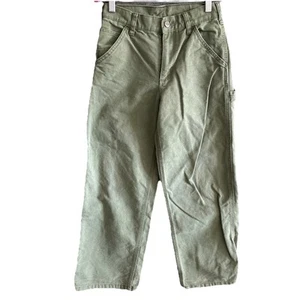 Carhartt Pants Youth 12 Green Duck Canvas Dungarees Carpenter Utility - Picture 1 of 8