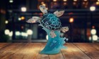 5"H Blue Sea Turtle Swimming on Waves Statue Sea Life Figurine Room Decor