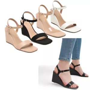 Dream Pair elegante Damen-Sandalen Knöchelriemen Keilabsatz eckige Zehenpartie Schuhe - Bild 1 von 38