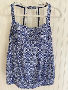 Lands' End Damen Größe 12 Blouson Neckholder Tankini Badeanzug Oberteil gepolsterter BH blau - Bild 1 von 9