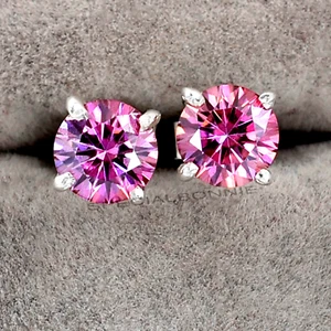 Pink Diamond Solitaire Studs, Great Sparkle & Bling - 1.60 Ct Certified -VIDEO - Picture 1 of 9